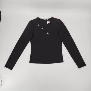 Women Black Ribbed Long Sleeve Top CBR
